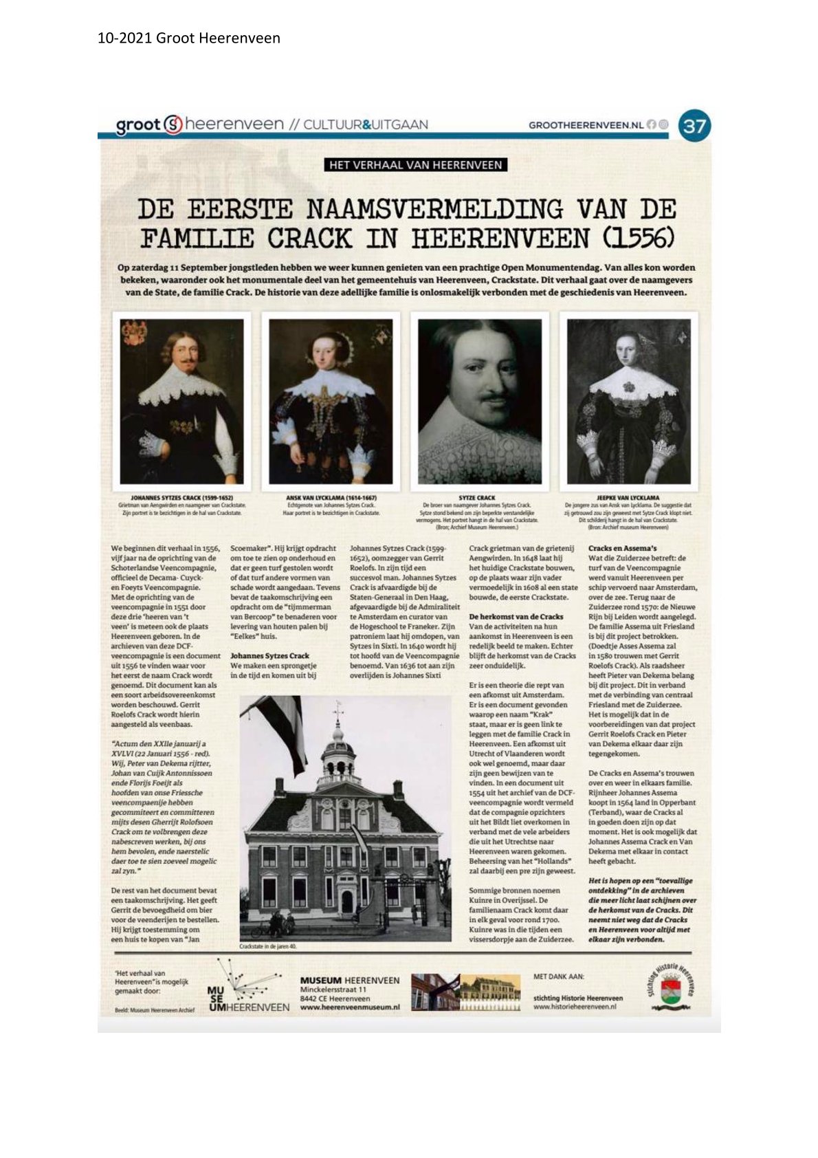 De eerste naamsvermelding van de familie Crack in Heerenveen 1556