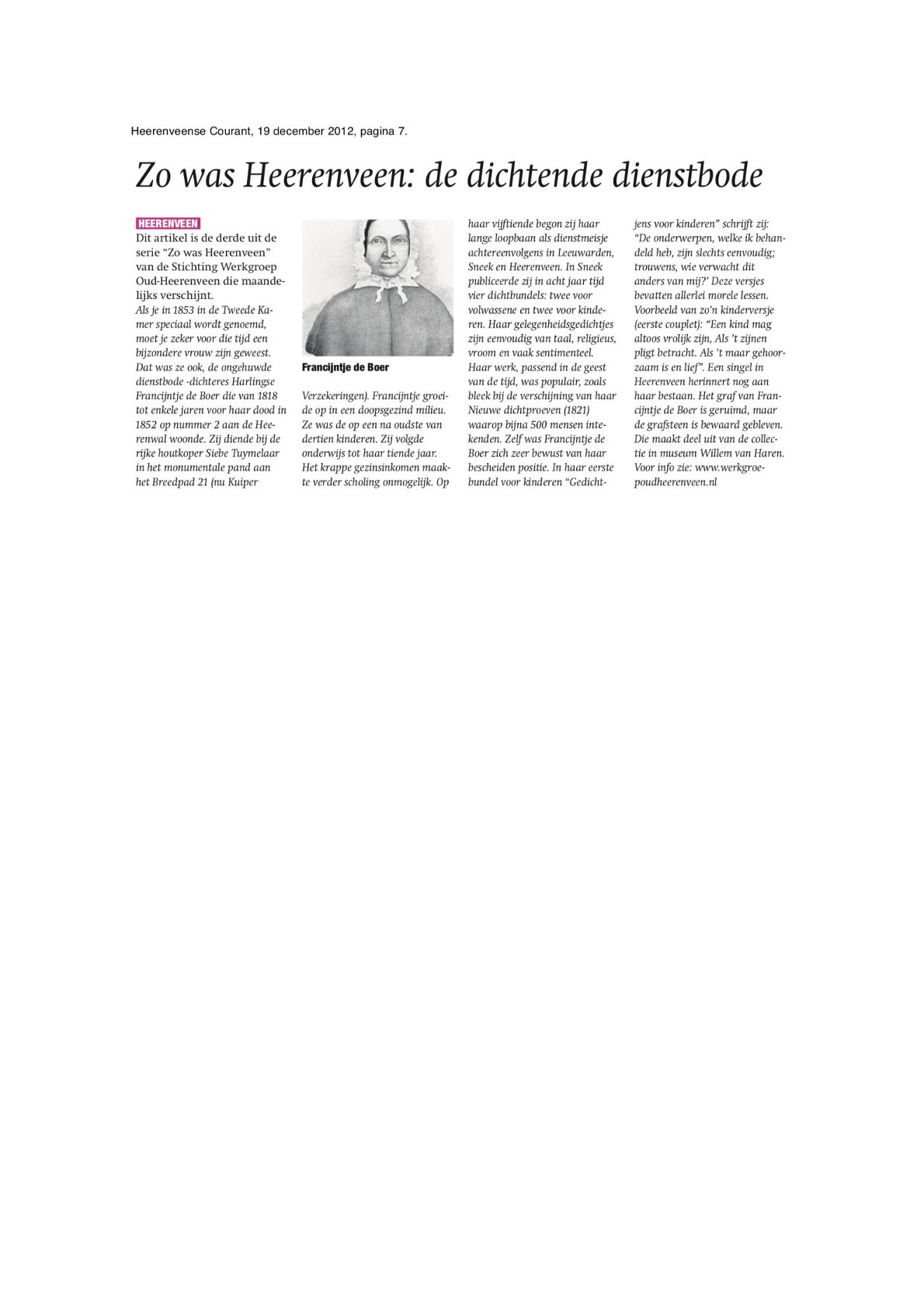 Zo was Heerenveen De dichtende dienstbode