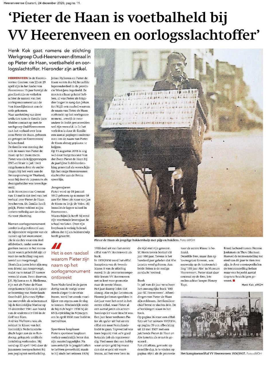 9963 2020 12 24 Pieter de Haan is voetballer bij vv Heerenveen en oorlogsslachtoffer