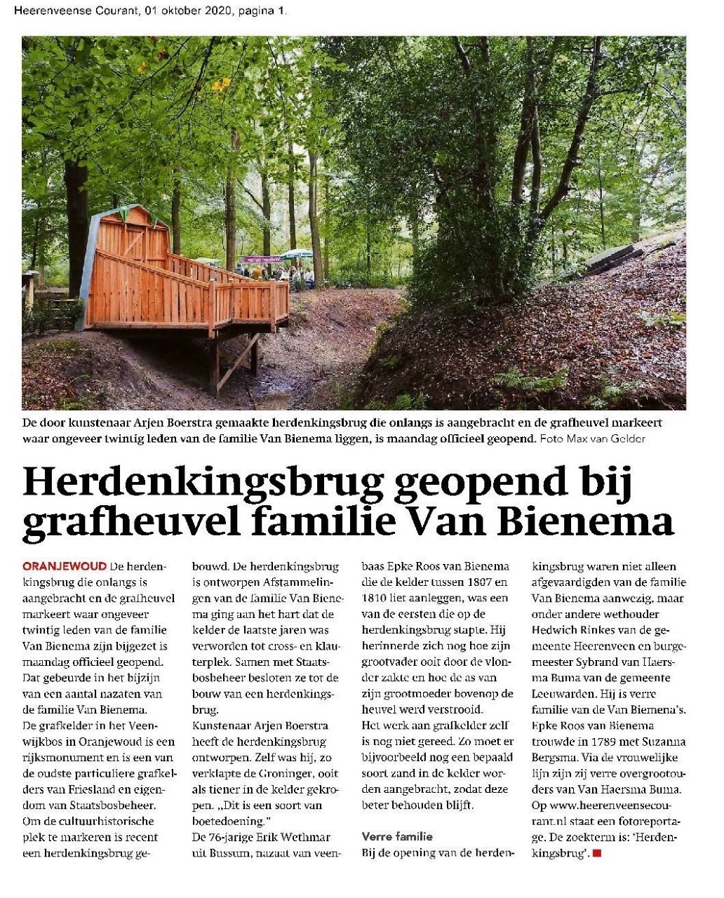 9969 2020 10 01 Herdenkingsbrug geopend bij grafheuvel familie van Bienema