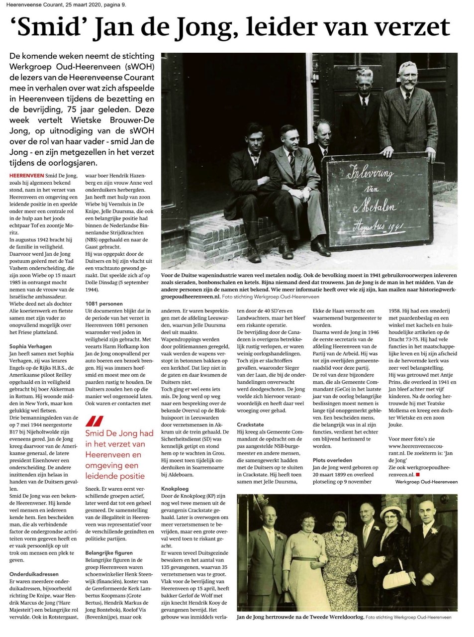 9995 2020 03 25 Smid Jan de Jong leider van het verzet