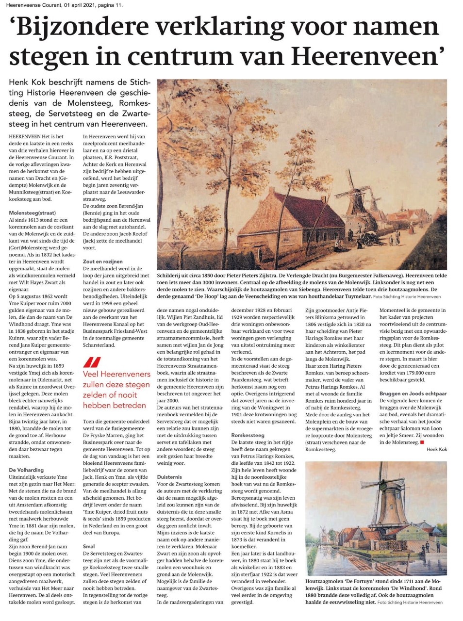 9953 2021 04 01 Bijzondere verklaring voor namen stegen in centrum van Heerenveen