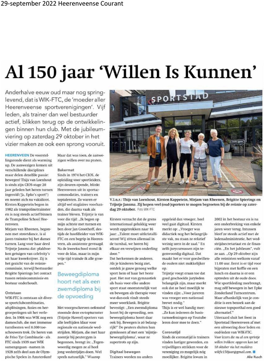 9926 2022 09 29 Al 150 jaar willen is kunnen
